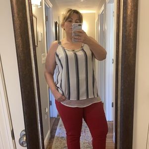 lane Bryant blue & white striped chiffon tank